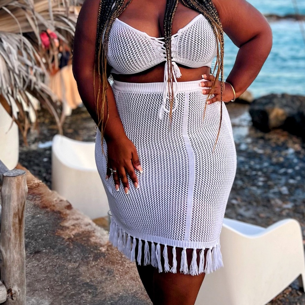 White two piece crochet set